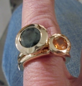 * Exklusives 2-teiliges Ringset 585 Gelbgold Mandaringranat und Turmalin
